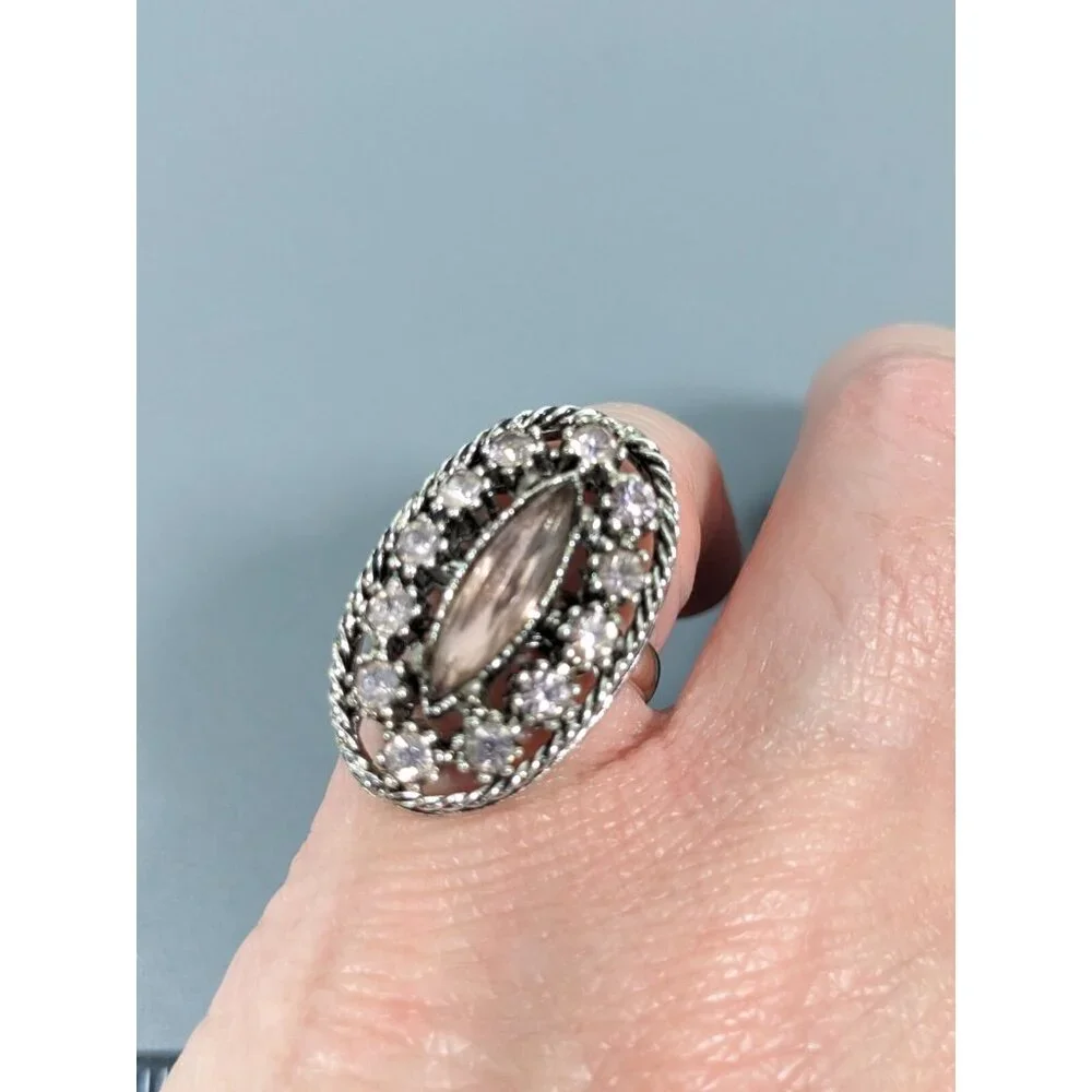 Vintage Pink Marquise Round Wide Oval Cocktail Adjustable Band Ring Size‎ 7